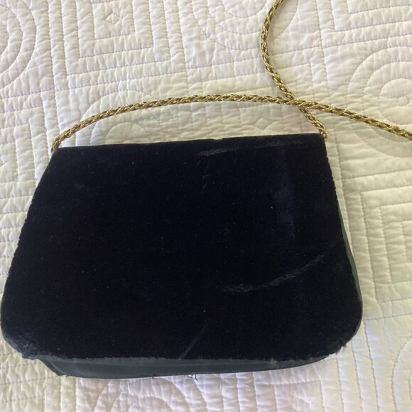 Vintage Zardozi Black Velvet Bag Clutch Gold Embroidery Double Peacock Design In - Picture 10 of 16